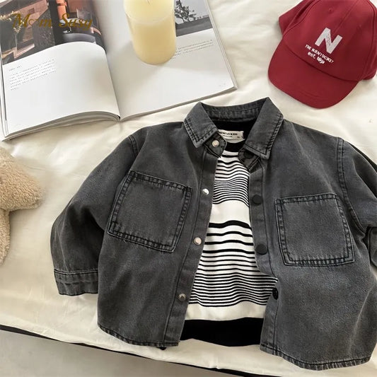 Fashion Baby Boy Denim Shirt Jacket: Stylish Spring and Autumn Outfit for Toddlers