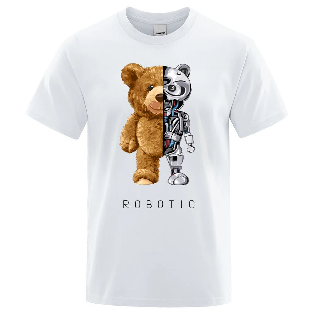 Get Playful with our Funny Teddy Bear Robot T-shirt for Men!