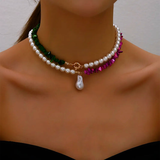 Enchanting Elegance: Green Rose Stone & Pearl Choker Necklace – A Timeless Wedding Statement