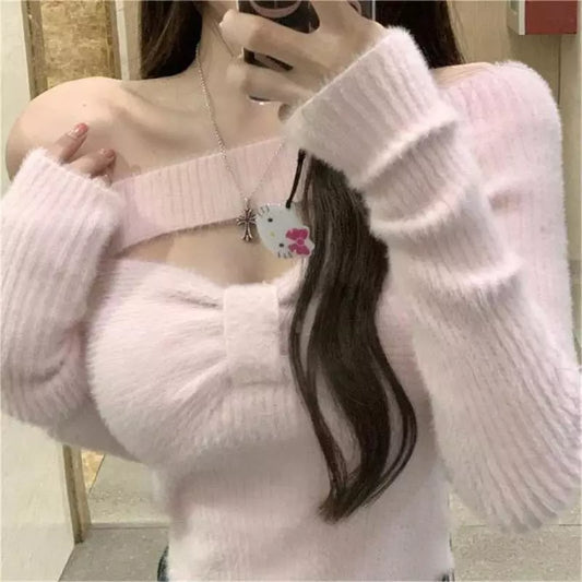 2024 Spring Elegant Pullover: Women's Casual Solid Korean Style Long Sleeve Knitted Sweater
