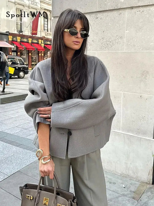Elegance Redefined: Autumn Women's Grey Cropped Coat