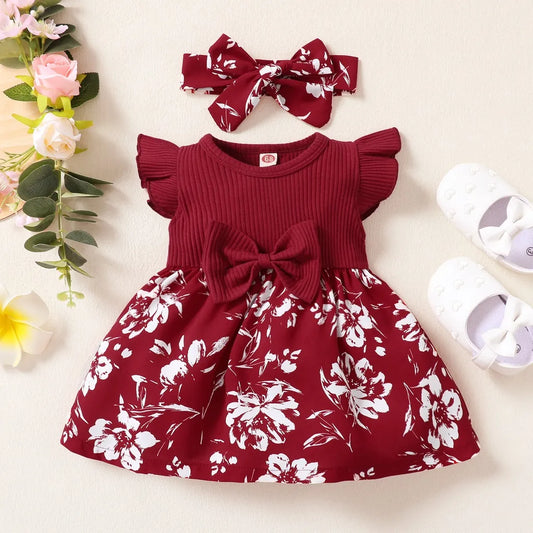 Fashion Butterfly Sleeve Cute Floral Princess Formal Dresses for newborn baby girls.