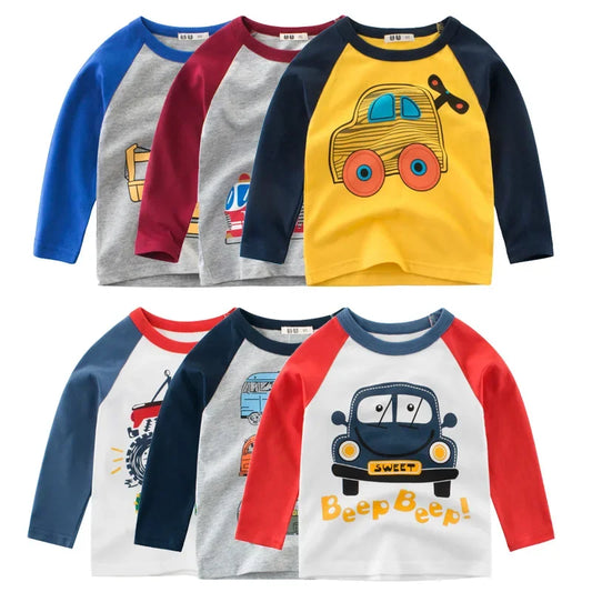 Cartoon Car Adventure: Cotton Long Sleeve T-Shirt for Kids (2-9 Years)